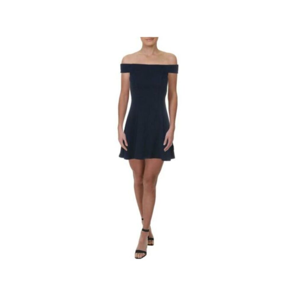 TEEZE ME Womens Short Sleeve Off Shoulder Micro Mini Party Fit + Flare Dress